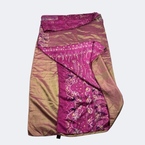 Boho Silk Purple Gold Floral Wrap Scarf Shawl Dupatta Festival Oversized - Picture 1 of 8